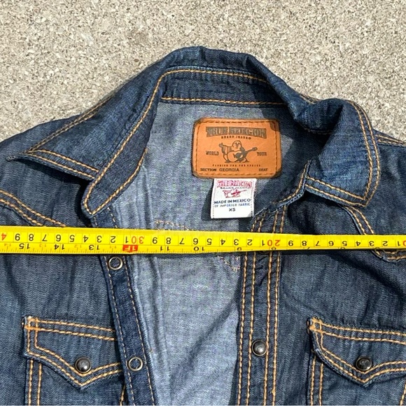 True Religion Georgia Blue Jean Jacket Denim XS. Orange Stitch - Picture 10 of 13